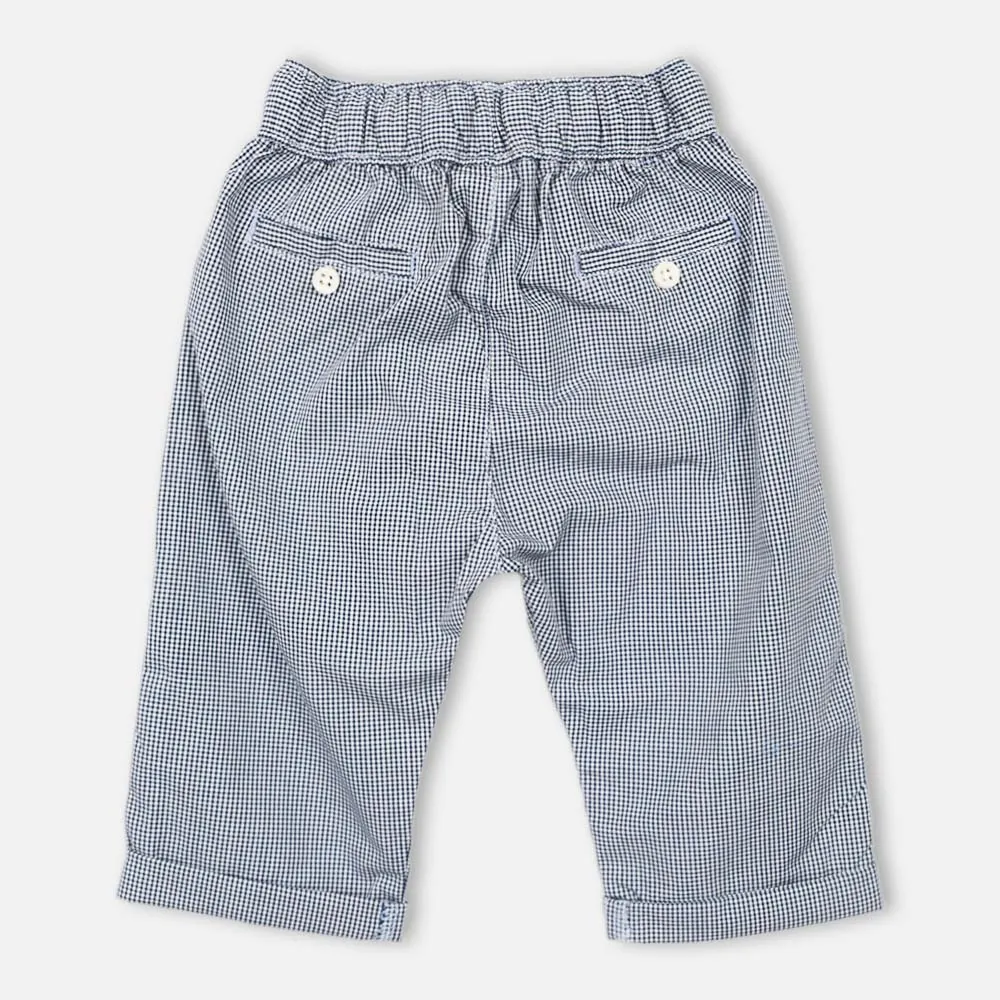Blue Checked Printed Cotton Pants