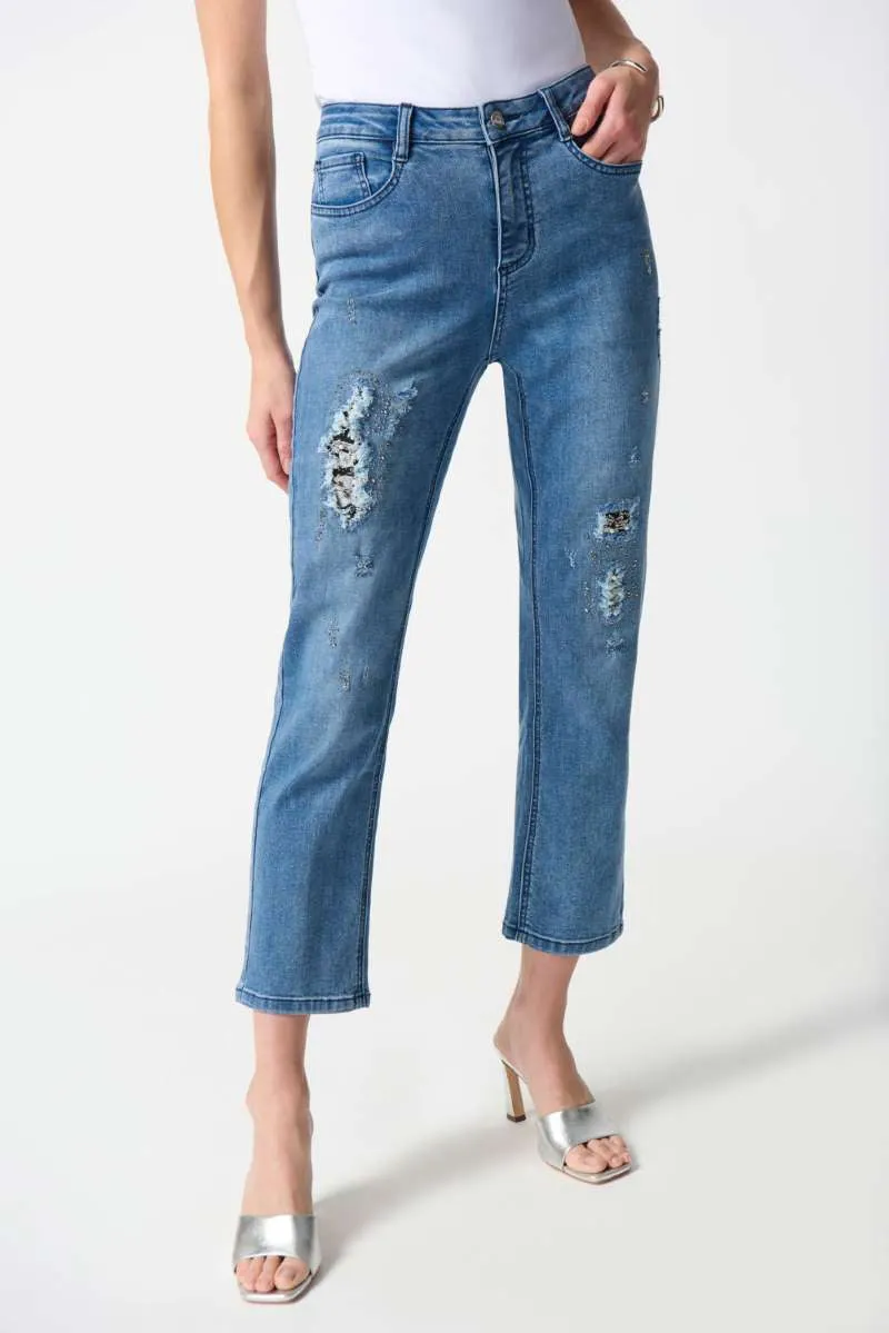 Denim Slim Fit Cropped Jeans in Denim Medium Blue 242921 by Joseph Ribkoff