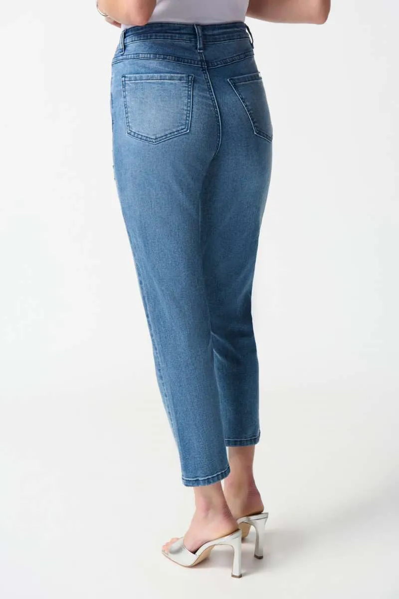 Denim Slim Fit Cropped Jeans in Denim Medium Blue 242921 by Joseph Ribkoff