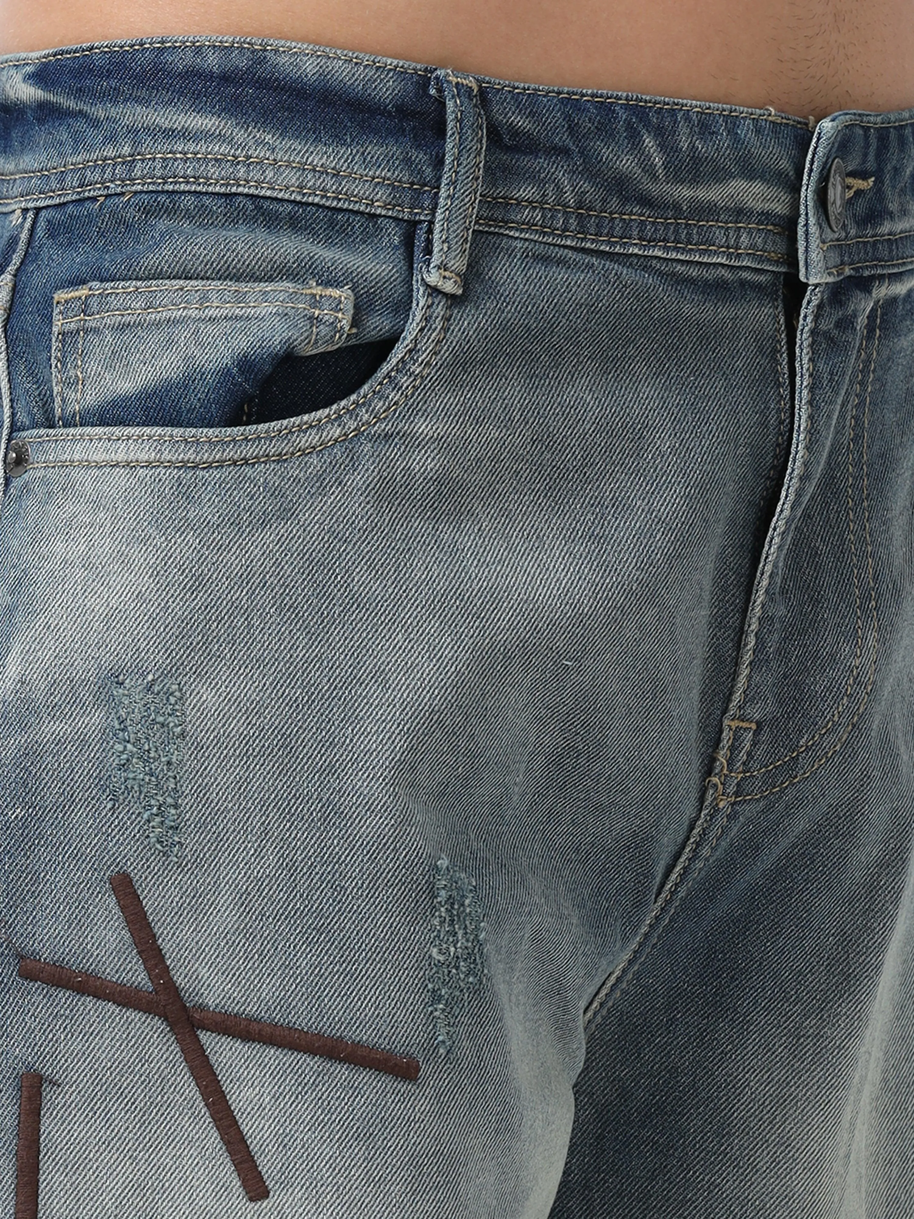 Imogen - Embroidered Loose fit Jeans - Blue Fade