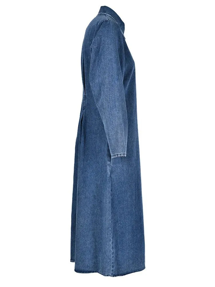 Pre Order:  Zip-Up Mid-Calf Denim Dress