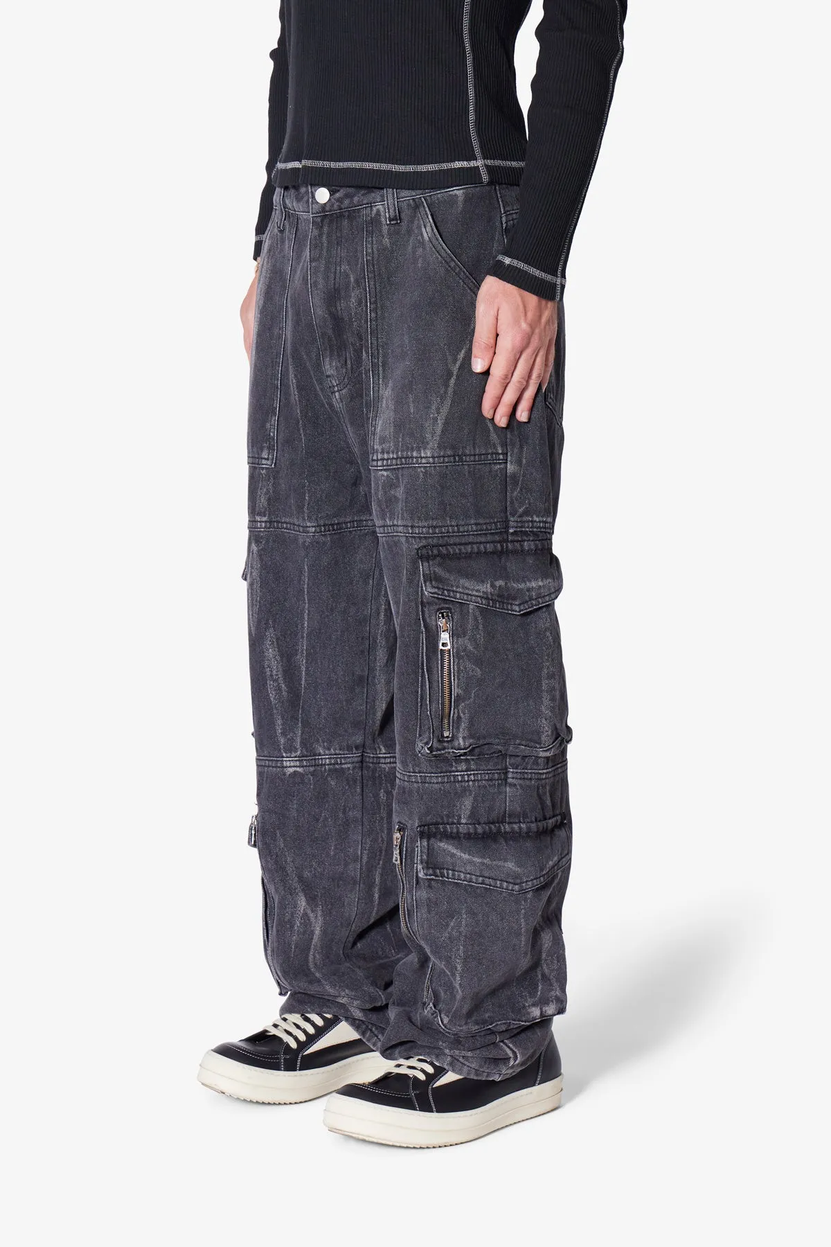 Ultra Baggy Asphalt Cargo Denim - Washed Black