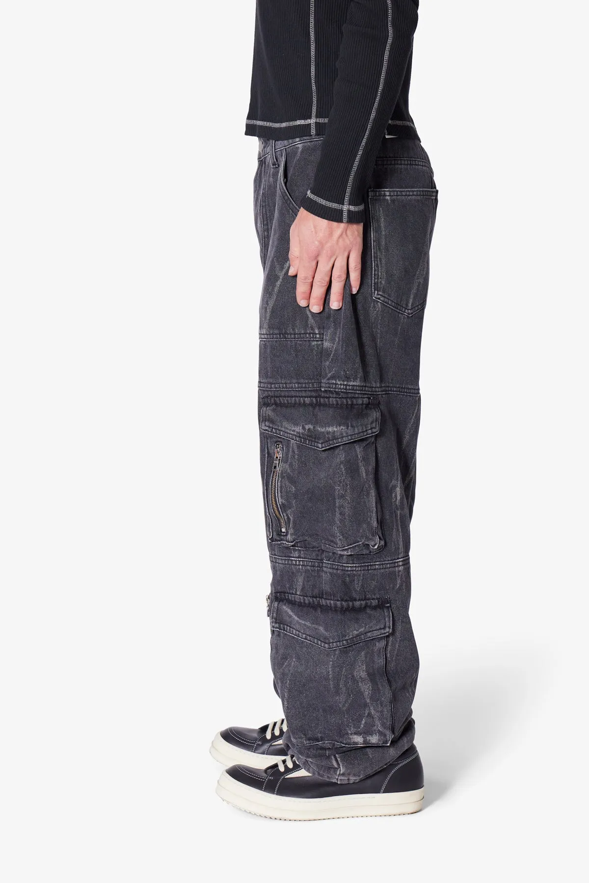 Ultra Baggy Asphalt Cargo Denim - Washed Black