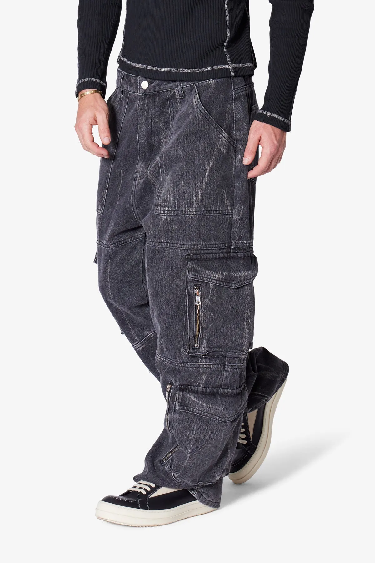 Ultra Baggy Asphalt Cargo Denim - Washed Black